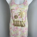 Miken Swim Yellow Pink Tie Dye Gold Beach Print Swim Cover Up Small Photo 0