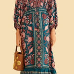 Farm Rio M Teal Pink Seashell Tapestry Lenzing™ Ecovero™ Viscose Maxi Dress NWT Photo 0