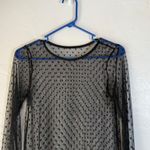 Sheer Black Polka Dot Mesh Long Sl Top Women's Swoss Dot Blouse Small Going out Photo 1