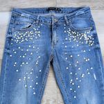 Orfeo Negro Turkey Pearl Embellished Chewed Hem Distressed Girlfriend Jeans Blue Size 27 Photo 1