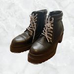 Catherine Malandrino Punk Goth Black High Platform Heel Boots with Striped Laces and Zipper on Side Photo 0