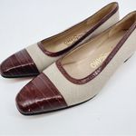 Salvatore Ferragamo  Tan‎ Beige & Brown Croc Cap Toe Flats 8.5 AAAA (Narrow) Photo 1