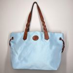 Dooney & Bourke  Nylon Shopper Tote Purse Leather Strap Shoulder Bag Baby Blue Photo 1