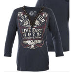 Affliction Fire Water  Women's  Bird Of Prey Black Silver Foil Design Tee Medium Photo 2