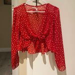 Kimchi Blue sheer polka dot tie front cropped top Photo 0