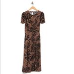 AFRM Jamie Print Open Back‎ Short Sleeve Dress, Brown/Black Animal, Small, NWT Black Photo 3