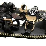 River Island  Tide Flat Sandal Black and Gold Embellished Sz8 Photo 10