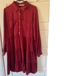Leia n Co sz L Womens Maroon Tiered Collared Long Sleeve Button Midi Dress Fall Red Size L Photo 1