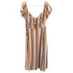 Leith Beige Large Colorful Stripe Midi Dress Bow Cut Out Brunch Weekend Elastic Photo 1