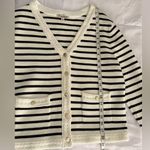 Nanette Lepore Womens Striped Cardigan in White/Black-Size Large Photo 7