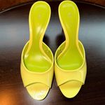 ZARA Lime Green Faux Patent Heeled Mules Statement Heel Size 7.5| Like New Photo 2