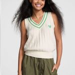PINK - Victoria's Secret  collegiate knit sweater Vest S Cream and Green Photo 2