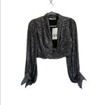 ZARA NWT METALLIC THREAD CROP TOP WITH KNOT BLOGGERS FAV XS BLACK Festive Photo 10