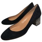 J.Crew  Women’s Size 7.5 Black Suede Bryn Glitter Block Slip On Round Toe Heels Photo 0