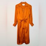 Brochu Walker  Madsen Turmeric Copper Brown Orange Satin Front Tie Midi Dress Photo 13