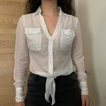 Candie's White tie front bow collared button down lace back shirt Photo 1