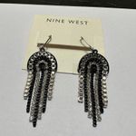 Nine West NWT Pierced Earrings Dangle Drop Silver Tone / Black Photo 3