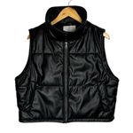 Anthropologie Vegan Leather High Neck Puffer Vest Sz Medium Black Gilet Moto Photo 2