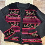Vintage Black and Red Floral Embroidered Cardigan beaded size large? Photo 0