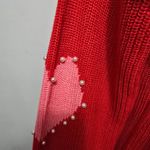 INC International Concepts Heart Color Block Pearl Detail Sweater Red Photo 2