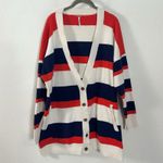 Free People  League Of Her Own Cardigan Sweater Americana Stripes Preppy Large Photo 9