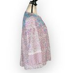 Shoshanna Solado Blouse Women's XS Pink Blue Floral 3/4 Sleeves Split V-Neck Photo 5