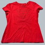 Guess  Women's Red XL T-Shirt Rhinestone round neck triangle logo y2k 2000s Photo 1