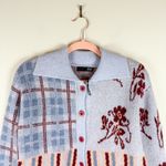 Kut From The Kloth NEW Jacquard Floral Plaid Collared Cardigan Sweater Purple Photo 6