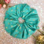 MEGA Premium Cotton Gold Strawberries Giant Oversized Scrunchie Green Photo 0