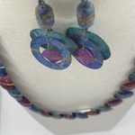Vintage Cleopatra Purple Beaded Pendant Necklace & Circular Earrings Set Photo 5