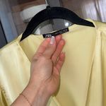 ZARA maxi dress silky satin butter yellow puff sleeve wrap tie front black tie Photo 4