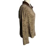 Oleg Cassini  Velour Full Zip Sweatshirt M Brown Leopard Print Pockets Collar Photo 4