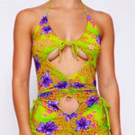 I am gia I. AM. GIA. Svana Hibiscus Print Cut‎ Out Halter Mini Dress Bodycon Small NWT Photo 0
