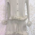 Cream Knit Two Piece Cardigan & Midi Skirt Set with Faux Fur trim Size Small Photo 1