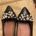 barney's new york Barney’s New York Black Leather Pointy Toe Flats With Pearls Photo 9