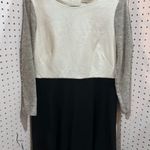 Loft Black White Textured Knit Sweater Dress Women's Size 12 Long Sleeve Photo 0