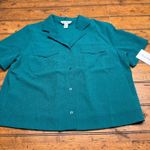 Athleta Echo Top Teal Textured Short Sleeve Collared Button Front Women's Medium Photo 0