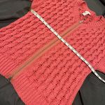 Chico's Sz:2 pink/peach Full Zip 3/4 Sleeve open Knit scoop neck Sweater Top. Photo 2