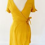 Lulus Lulu’s My Philosophy Golden Yellow Wrap Mini Dress NWT | Small Photo 0