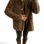 Chocolate Brown Faux Fur Grid Coat – Soft Plush Jacket, Size XS, Elegant & Cozy Photo 0