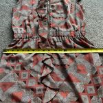 Miss Tina Women’s Coral Brown Geometric Ruffle Short Sleeve Boho Zipper Dress S Photo 9