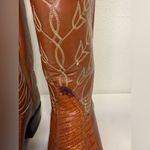 Tony Lama Vintage  Black Gold Label Lizard Vamp Cowgirl Floral Boots Size 6C RARE Photo 5