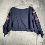 Nanette Lepore Nanette LaPore Shirt Blue Embroidered Floral Flowers Blouse Boho Chic Large Photo 2