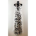 Banana Republic Ascendant Silk Geo Print Halter Cutout Jumpsuit White Black 6 Photo 3