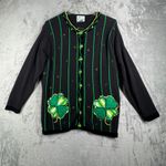Quacker Factory Cardigan St Patricks Day Novelty Shamrock Beaded Black Green 1X Photo 1