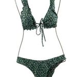 Women's Dinty Floral Print Bikini Set Frill Trim Triangle Bathing Suit Size Smal Green Photo 0