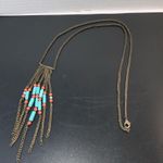 Turquoise & orange bead dangle chain strands necklace necklace 36” boho western Blue Photo 2