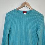 Anne Klein Sport Vintage Womens Cable Knit Cashmere Sweater Turquoise Blue Large Photo 1