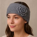 🔴 Gray Knit Crochet Flower Headband Ear Warmer | Soft Cotton NWOT Photo 0