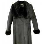 Alysi Faux Suede & Fur Coat Green Size 4 Photo 0